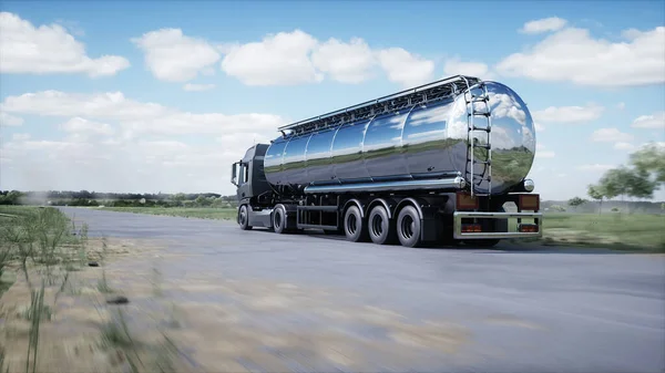 Generic 3d model of gasoline truck very fast driving on highway. Gas, oil concept.