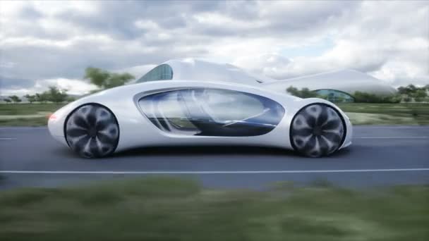 Futuristic Electric Car Very Fast Driving Highway Futuristic City Concept — Stok video