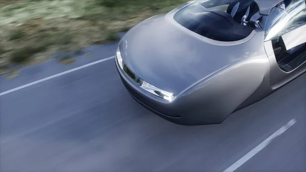 Futuristicflying Car Very Fast Driving Highway Futuristic City Concept Rendering — Fotografia de Stock