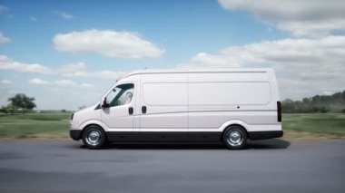 Generic 3d model of delivery van very fast driving on highway. Gas, oil concept. Realistic 4k animation