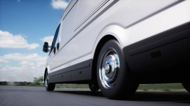 Otoyolda çok hızlı giden üç boyutlu bir karavan modeli. Gaz, petrol konsepti. 3d oluşturma