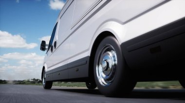 Otoyolda çok hızlı giden üç boyutlu bir karavan modeli. Gaz, petrol konsepti. 3d oluşturma