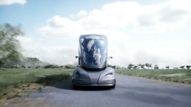 3d model of futuristic electric truck very fast driving on highway. Logistic, future concept. Realistic 4k animation