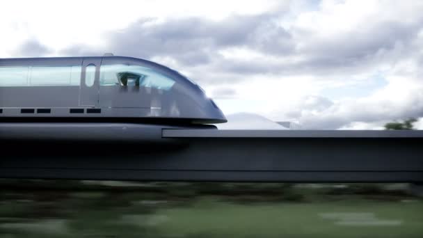 Futuristic Train Very Fast Driving Futuristic City Concept Realistic Animation — Stock Video