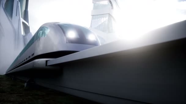 Futuristic Train Very Fast Driving Futuristic City Concept Realistic Animation — Stockvideo