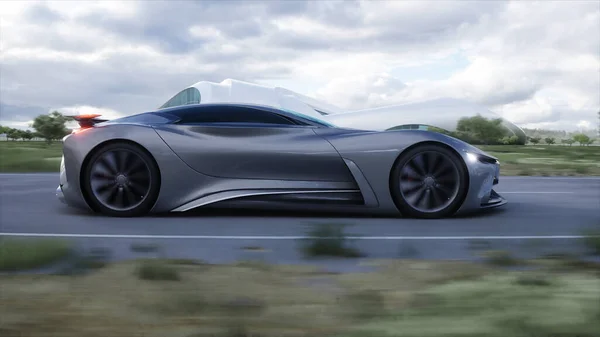 Futuristic Sport Car Very Fast Driving Highway Futuristic City Concept — Stok fotoğraf