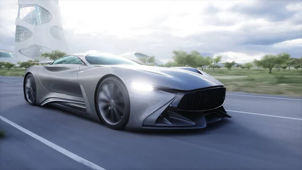 Futuristic Sport Car Very Fast Driving Highway Futuristic City Concept — Stock Photo, Image