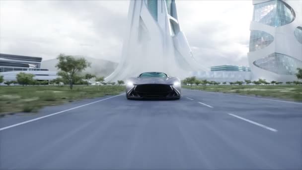 Futurisztikus Sportautó Nagyon Gyorsan Vezet Autópályán Futurisztikus Városi Koncepció Realisztikus — Stock videók