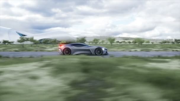 Futuristic Sport Car Very Fast Driving Highway Futuristic City Concept — стоковое видео