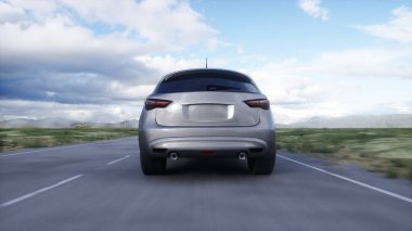 Lüks SUV otobanda çok hızlı gidiyor. Ulaşım konsepti. 3d oluşturma