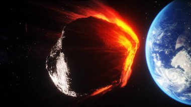 Asteroid in outer space. Earth planet. 3d rendering