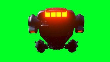 Fütürist uçan araba. Yeşil ekran izole edildi. 3d oluşturma