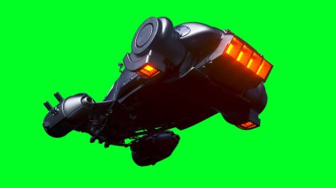 Fütürist uçan araba. Yeşil ekran izole edildi. 3d oluşturma