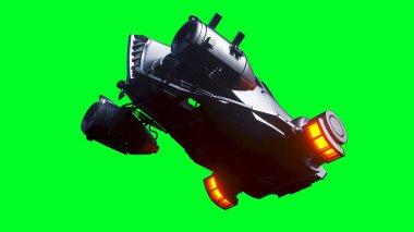 Fütürist uçan araba. Yeşil ekran izole edildi. 3d oluşturma