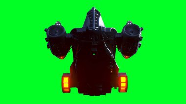 Fütürist uçan araba. Yeşil ekran izole edildi. 3d oluşturma