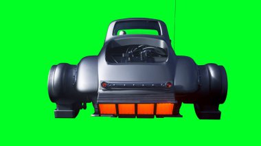 Fütürist uçan araba. Yeşil ekran izole edildi. 3d oluşturma