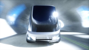 Fütürist bilim kurgu tüneli. Fütürist otobüs. 3d oluşturma