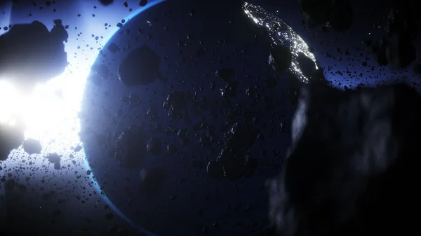 Asteroid Outer Space Earth Planet Rendering — 图库照片