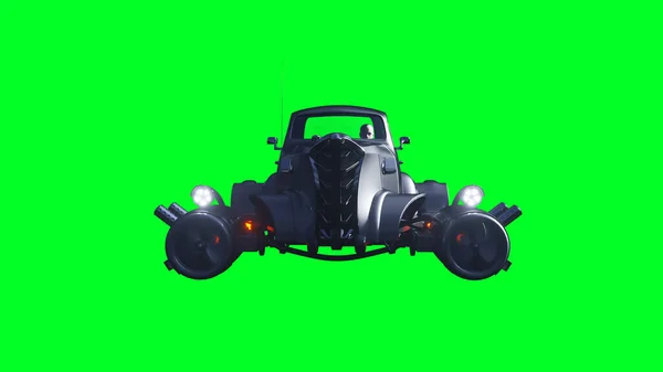 Futuristic flying car. Green screen isolate. 3d rendering