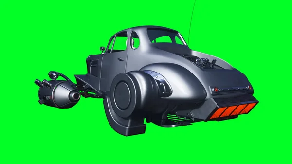 Futuristic flying car. Green screen isolate. 3d rendering