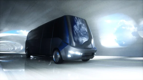 Futuristic Sci Tunnel Futuristic Bus Rendering — Fotografia de Stock