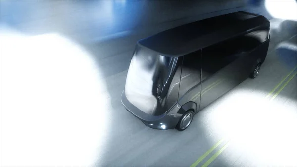 Futuristic sci fi tunnel. futuristic bus. 3d rendering