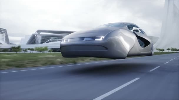 Futuristic Flying Car Very Fast Driving Highway Futuristic City Concept — Stock Video