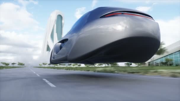 Futuristic Flying Car Very Fast Driving Highway Futuristic City Concept — Vídeo de Stock