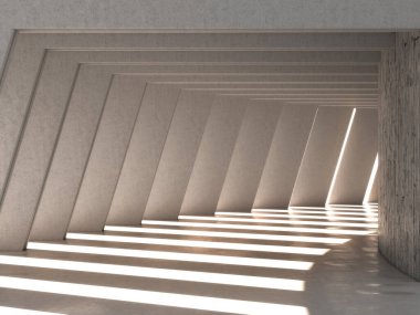 Modern beton sütunlu soyut tünelin 3D görüntüsü