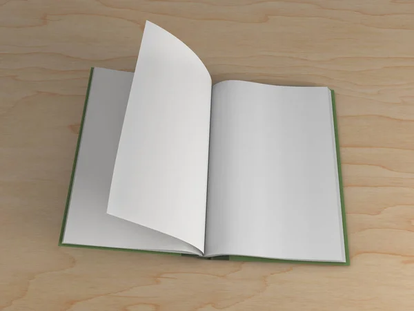 Rendering Eines Offenen Hardcover Buches Mit Weißen Leeren Seiten — Stockfoto