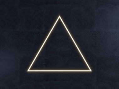 Koyu mavi beton arkaplan üzerine aydınlatılmış bir üçgenin 3 boyutlu canlandırması