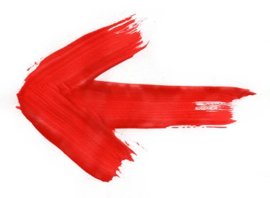 Beyaz zemin üzerinde akrilik boya ile çizilmiş kırmızı ok