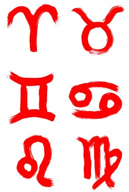 Beyaz arka planda akrilik boyayla çizilmiş burç işaretleri