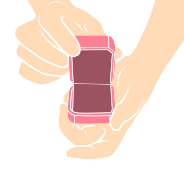 Eller beyaz arka planda bir hediye veriyor.