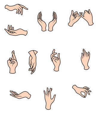 Beyaz bir arka planda insan eli. El simgeleri.