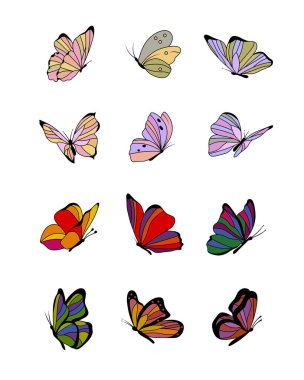 beyaz zemin üzerinde Kelebek set 