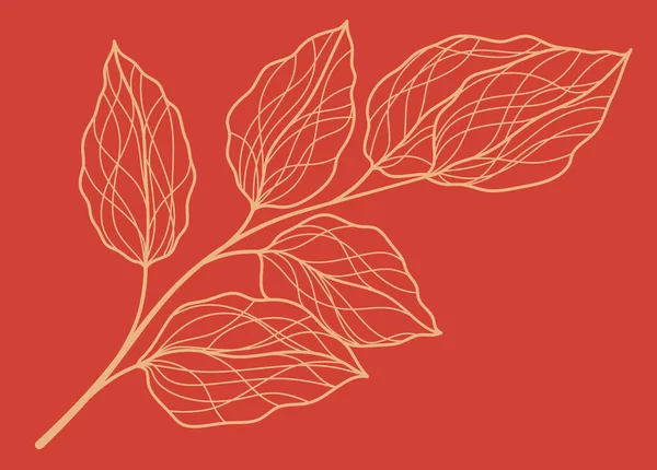 Branch Leaves Minimalistic Leaves Modern Style Orange Background Line Style — Stock Photo, Image