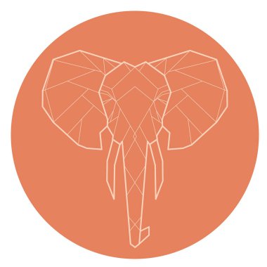- Fil. Geometrik tarzda fil kafası. Fil logosu. Afrika hayvanı. Satır sanatı. 
