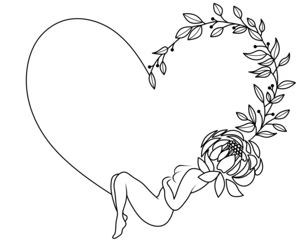 心形图解 植物心脏 一个女孩的心脏和轮廓 制作情人节卡片 — 图库照片