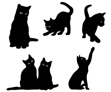 Bir kedinin silueti. Kedi silueti seti. Bir kedinin izole çizimi.