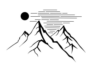 Dağlar. Dağ silueti. Dağ çizimi. Dağlarda gün batımı. Dağ logosu.