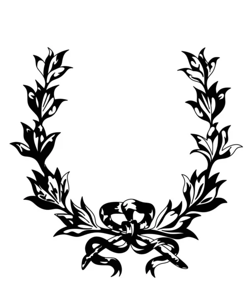 Wreath Frame Leaves Branch Leaves Black White Illustration Wreath —  Fotos de Stock