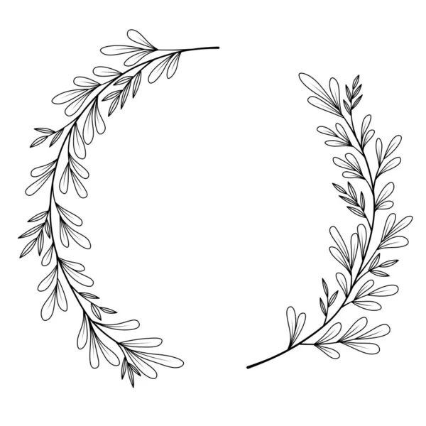 Wreath Leaves Frame Blossoms Black White Frame — Stockfoto