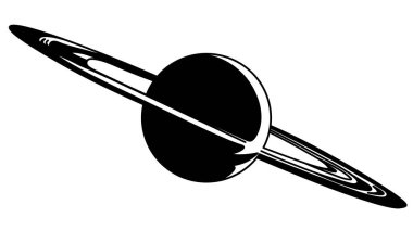 Gezegen. Siyah ve beyaz gezegen çizimi.