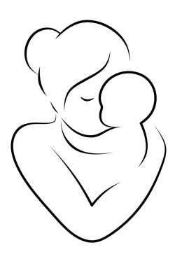 Aile logosu. Çocuklu bir kızın tasviri. Çocuklu anne..