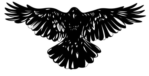 Crow. Illustration of a bird on a white background. Raven logo.
