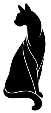 Kedi. Beyaz arka planda bir kedinin izole edilmiş silueti. Kedi logosu. Evcil hayvan.