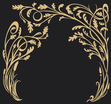 Yaprak ve dalların deseni. Altın yapraklı çerçeve.