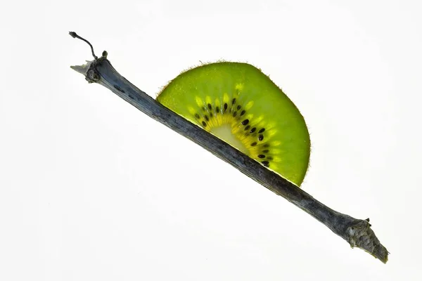 Close-up van een kapotte kiwi. Vers fruit. — Stockfoto
