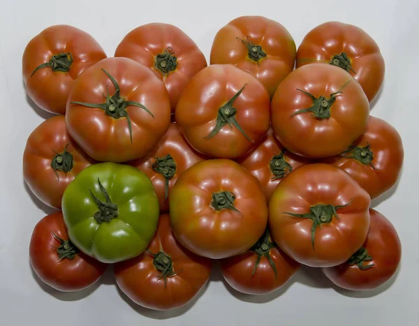 Delicious red tomatoes, summer farm farm tray. — Stock Photo, Image
